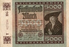 XXX-Rare genuine german 5000 Mark weimar banknote 1922 fine cond !!!