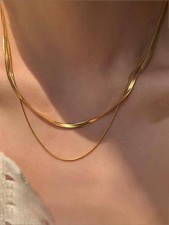 Yellow Gold Minimalist Layered Chain Necklace Set Two Pieces