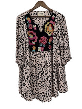 Savanna Jane Dress Cheetah Animal Print Floral Embroidered Boho Festival plus 1X
