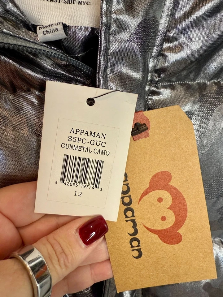 Appaman KIDS Gunmetal Silver Camo Down Puffer Jacket with Hood NWT - Size 12 - Image 4 of 4