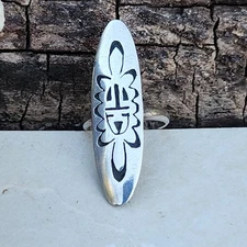 Navajo Hopi ? Overlay Sunface Kachina Sterling Silver Ring signed DP  sz 7.75