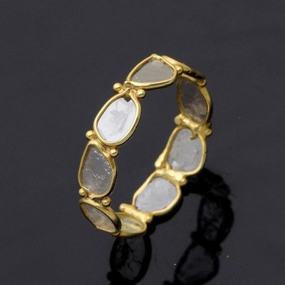 Unbeschnittene Polki Diamant Slice Bandring 925 Sterling Silber Handgefertigt