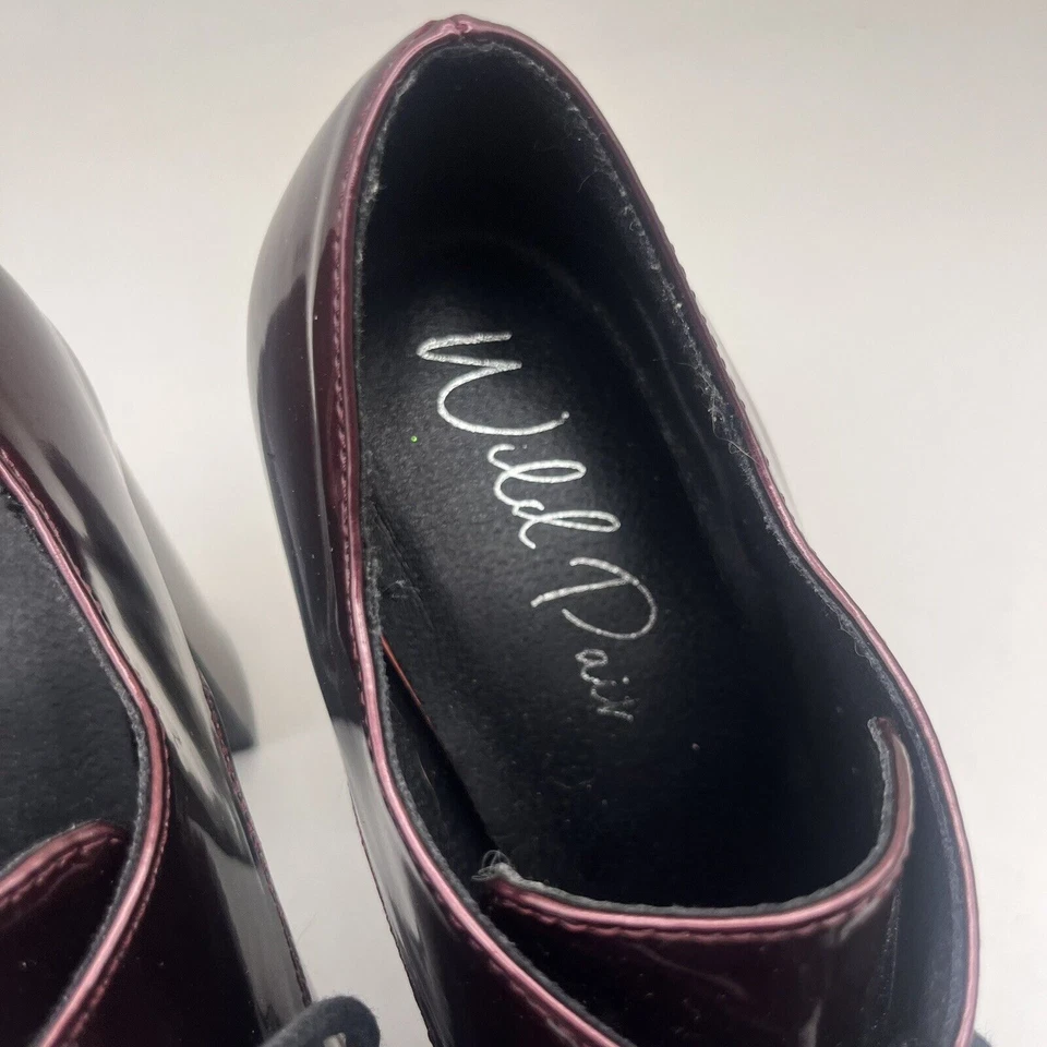 Wild Pair Darlaa Burgundy Patent Lace Up Platform Chunky Oxford Shoes size 9M - Image 3 of 4
