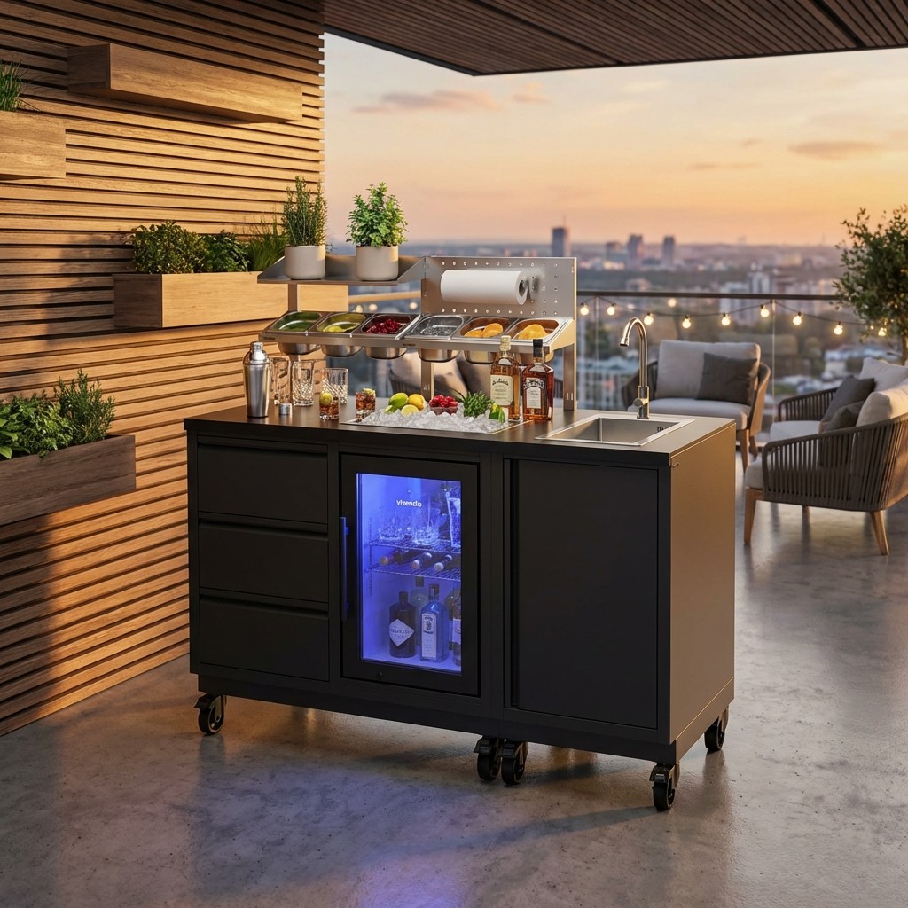 Outdoor Cocktailstation mit Kühlschrank und Spüle Außenküche Spültisch