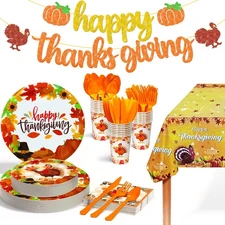 , Thanksgiving Party Supplies Set - Pack of 152 | Glitter Banner and Thanksgi...