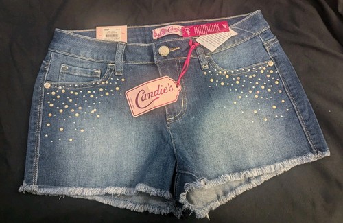 Candies Blue Jean Shorts W Rhinestones Sz 3 Womens Cut Offs NWT - Picture 4 of 9