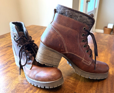 Women's Bull Boxer Carmen Brown Cognac Healed Leather Boots Portugal Size 11M