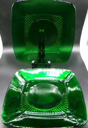 4-Vintage Anchor Hocking Forest Green Charm Depression Glass Dinner Plates1950's