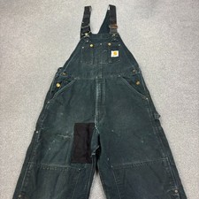 Carhartt Dungarees Adult 32x30 Black Overalls Quilted Duck Bib Double Knee Mens 