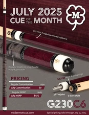 McDermott Pool Cue With One G-CORE Shaft. JULY 2025 CUE OF THE MONTH