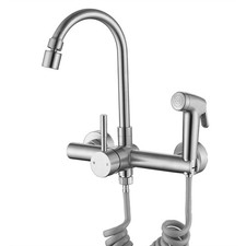 8" Center Wall Mount Kitchen Faucet with Side Sprayer, Brushed Nickle Stainle...