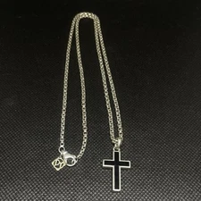 David Yurmin 22” Silver Box Chain With Exotic Stone Cross Silver And Black Onyx