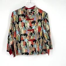 Natori Top Womens XS Asian Theme Colorful Maximalist People Dynasty Blouse