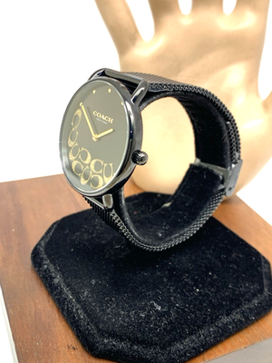 【稼働】COACH Ruby Silver Case Black Watch Coach Women's Watch 14504340 Elliot Quartz Black Dial Mesh
