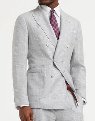 BRUNELLO CUCINELLI MEN'S PEARL WOOL LINEN BLEND DOUBLE BREASTED SUIT MSRP $5715