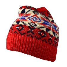 Vintage CODEBA 60s/70s Ski Hat Virgin Wool Nordic Snowflake Beanie Red White
