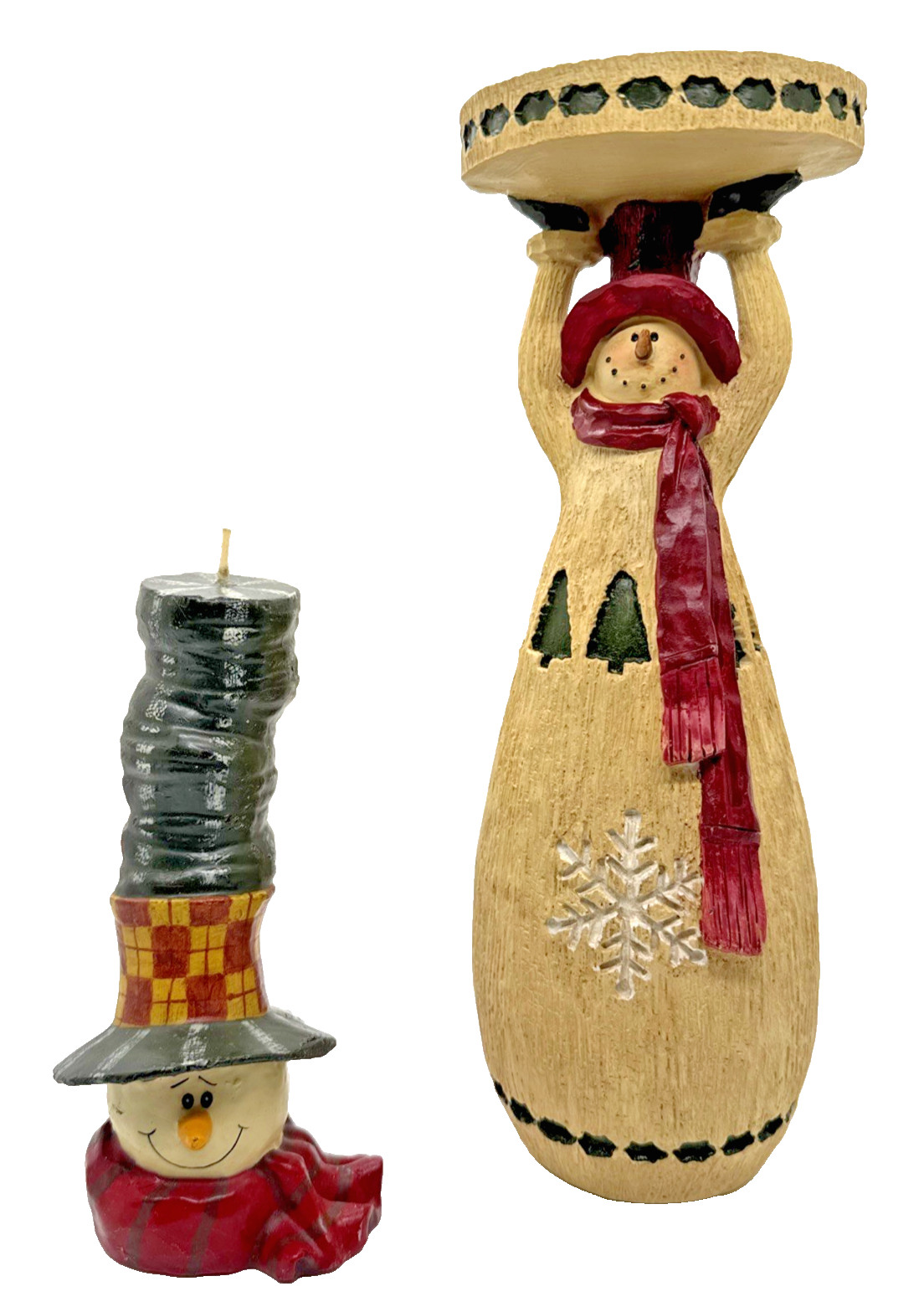 2-Piece Christmas Snowman Set – Resin Candle Holder + Wax Candle with Top Hat