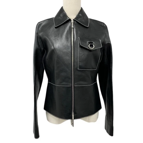 HERMÈS Hermes giacca nera esterna blusa pelle usata TIEE 0