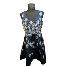 Yessica Kleid Damen Gr 40 Dunkelblau Blumen Stickerei Baumwolle Elegant