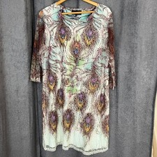 Pyramid Collection Women's Sz 1X Peacock Feather Lace Dress Boho Witchy Goth