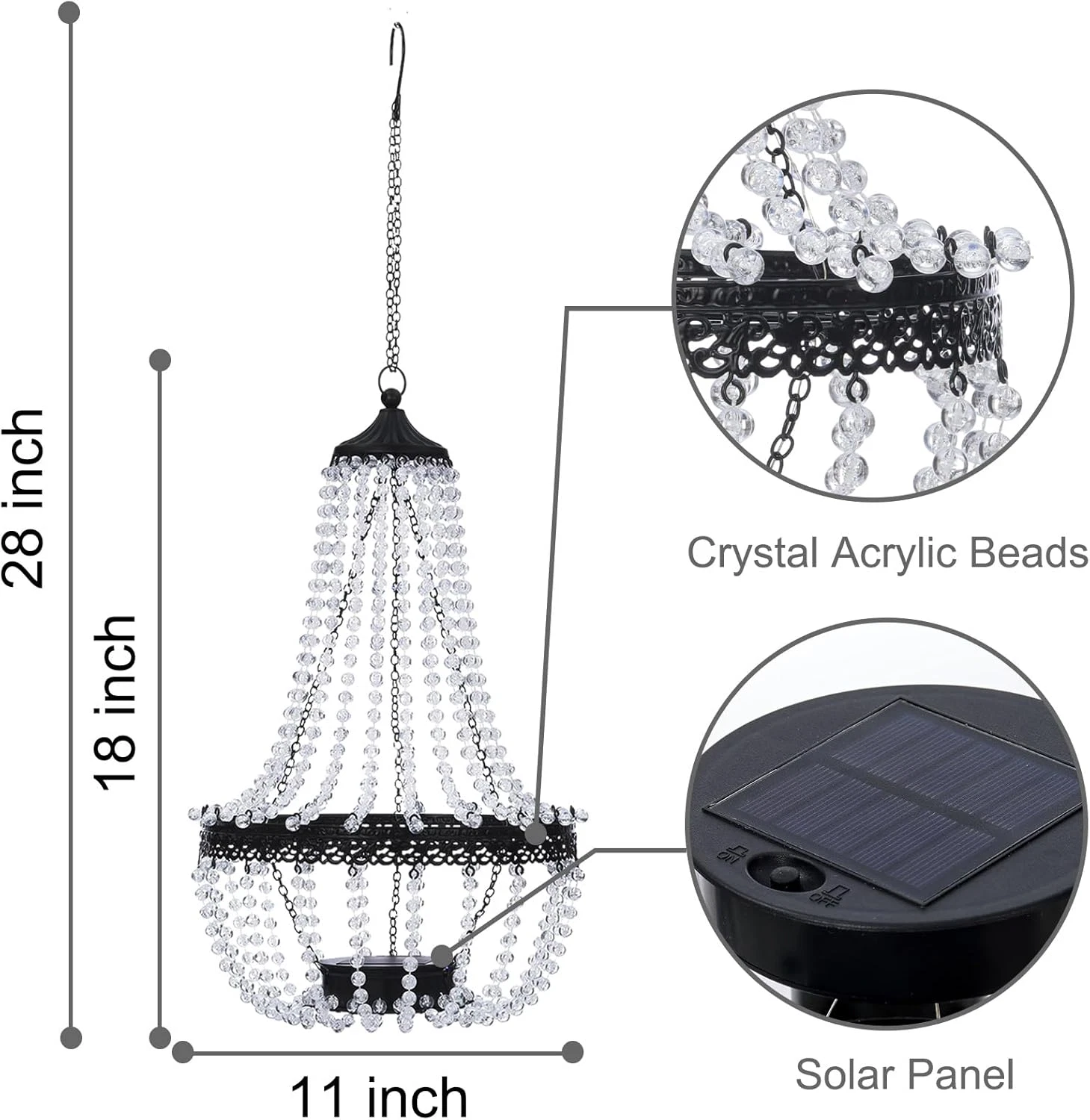 Close-up of LumeVine crystal acrylic beads and solar panel detail