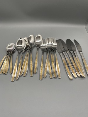 Menübesteck Mona 18/8 Edelstahl mit edler goldfarb. Struktur 23 Teile. 