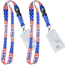 Pack of 2 Patriotic USA Flag Lanyard ID Name Badge Holders Clear Vertical Licen