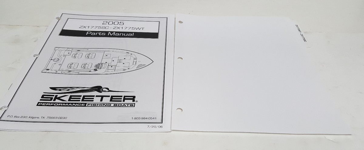 NEW SKEETER BOATS BOAT DEALER PARTS MANUAL 2005 ZX1775SC ZX 1775