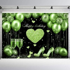 10x8ft Sage Green Balloon on Black Happy Birthday Photo Background Studio Props