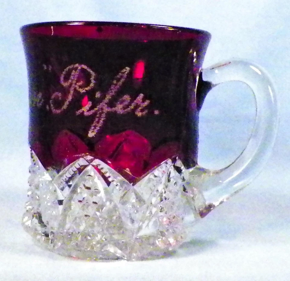 Ruby Stain Mug Button Arches Duncan's Sons #39 Catherine Pifer EAPG Antique 1897 - Image 2 of 4