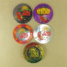 4 Authentic Del Taco Pogs and 1 Plastic Double thick POG Kini Slammer from 1994