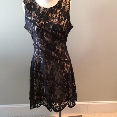 Julian Taylor New York Dress New Black Lace Lined 10 P Petite Falred Skirt  Beige | eBay