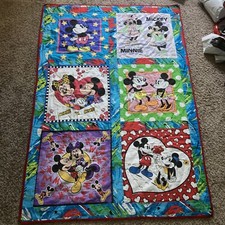 Vintage Disney Big Squares quilt baby blanket Comforter 68x47 Mickey 1989