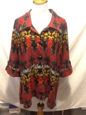 Luii Womens Jacket Size Large Red Paisley Buttons Pockets O06a