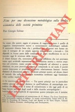SOLINAS Pier Giorgio - Note per una discussione metodologica sulla analisi econ