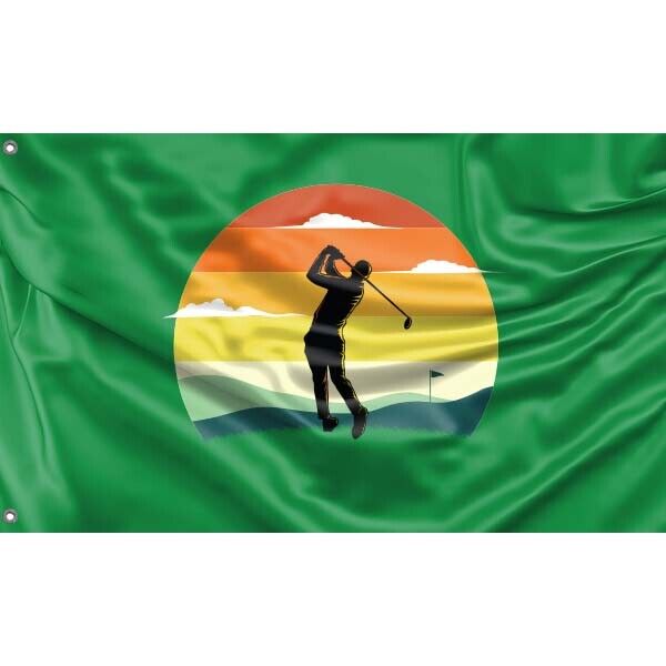 Golf Into The Sunset Flag, Unique Design, 3x5 Ft / 90x150 cm size, Made in EU