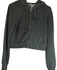 BRANDY MELVILLE Crop Sweatshirt Hoodie Dark Gray Full Zip One Size