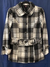 IZ BYER GIRLS XL 16 PLAID BLACK WHITE GRAY BELTED COAT