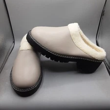 Olivia Miller Omra Clogs Women's 8.5M Beige Taupe Faux-fur Trim