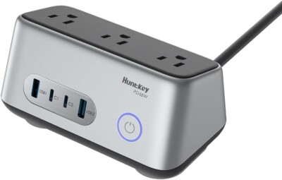 Huntkey 68W USB Charging Station, Portable Power Strip for Work and Travel Grey
