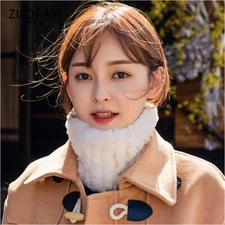 Women Rex Rabbit Fur Scarves Knitted Stretch Ski Neck Warm Ring Snood Headbands 