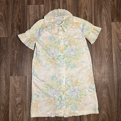 #ad Vintage Circa 60s Women’s Floral Pearl Snap House Robe Duster Cover Shirt $24.99