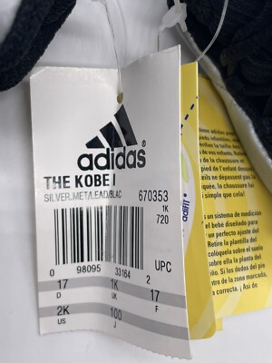 Vintage adidas The Kobe I 2000 Silver Hard Bottom 670353 Size 2 K