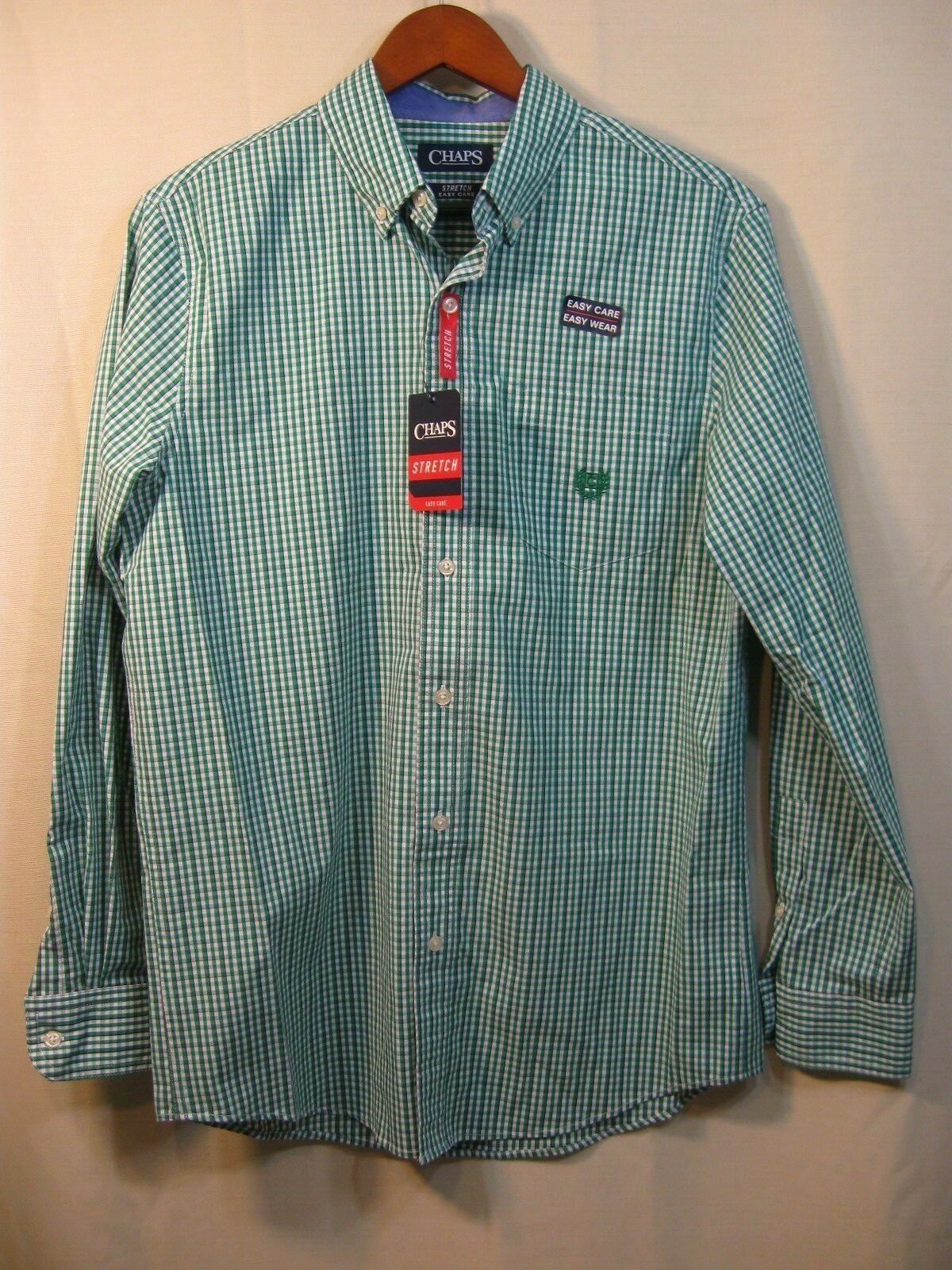 NWT Chaps by Ralph Lauren Green & White Checked Men's  Button Front Shirt