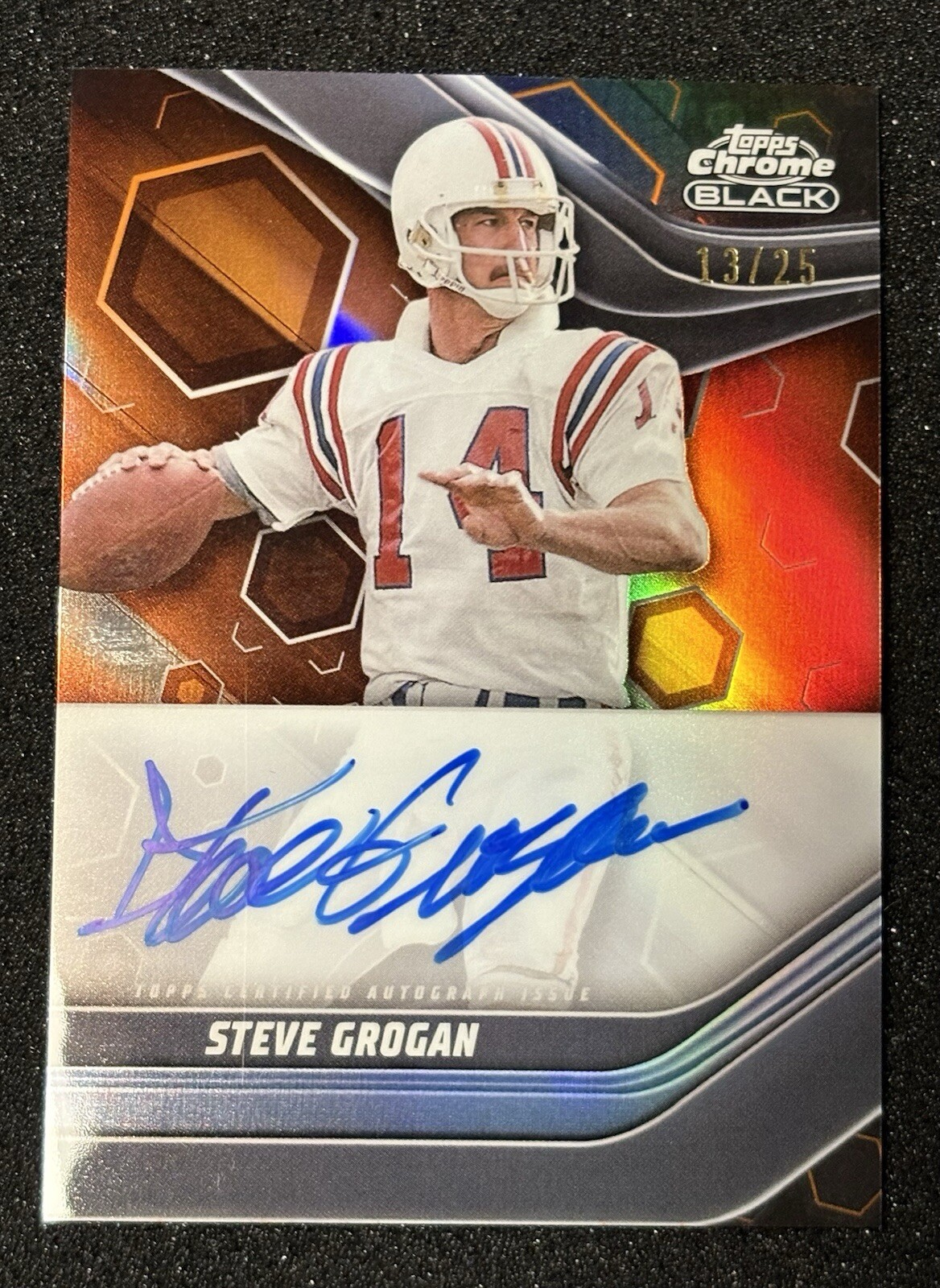 Steve Grogan 2023 Topps Composite Chrome Black Orange On-Card Auto /25 #TCBA-SGR