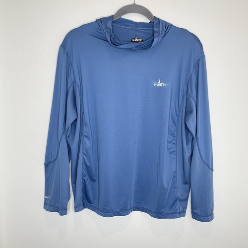 Habit Long Sleeve Pullover Hooded Performance Shirt Mens 2XL Blue Fishing
