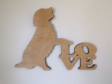 Sitting Golden Retriever Wood with Paw on LOVE Cut Sign