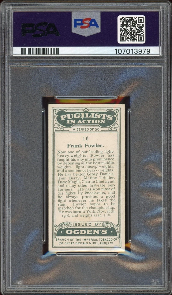 1928 Ogden's Pugilists in Action Frank Fowler #16 PSA 5 Boxing - Image 2 of 2