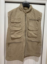 Vintage Banana Republic Vest Medium Safari Khaki Pockets Full Zip Hooded-Fast
