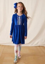 NWT Girls Matilda Jane Heart to Heart Blue Clara Ribbed Velour Lap Dress Size 4